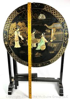 Chinese Lacquer Gate Leg Tilt Top Side Table With Applied Figures 