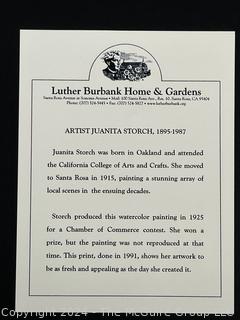 Framed Under Glass Print Titled "Santa Rosa California" by Artist Juanita Storch, 1991. 11.5 x 22"