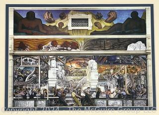 Framed Under Glass Photograph of Detroit Institute of Arts "Industry" North Wall Murals  by Diego Rivera.  13" x 16".