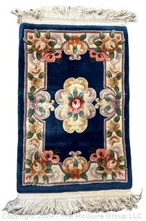 Blue on White Ground Wool Aubusson Oriental Rug. 24"x 45"