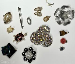 Group of Costume Jewelry Brooches and Pendants  Including Trifari