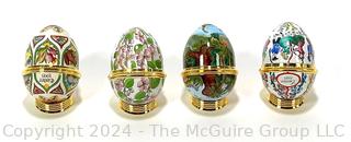 Four (4) Annual Halcyon Days Egg Enamel Trinket Boxes, Made in England