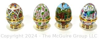 Four (4) Annual Halcyon Days Egg Enamel Trinket Boxes, Made in England