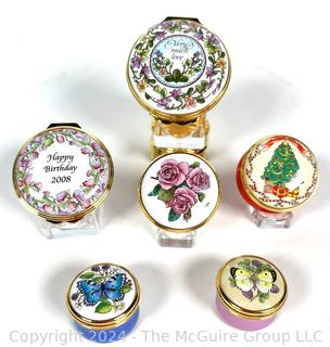 Four (4) Round Halcyon Days Enamel Trinket Boxes, Made in England