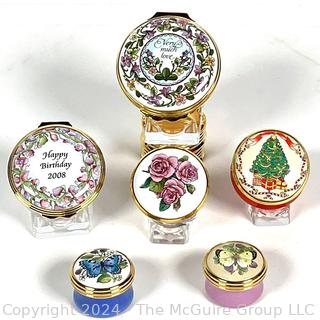 Four (4) Round Halcyon Days Enamel Trinket Boxes, Made in England