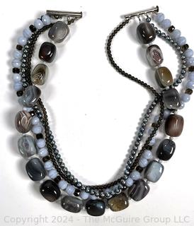 Polished Agate and Freshwater Pearl Multi-Strand Necklace