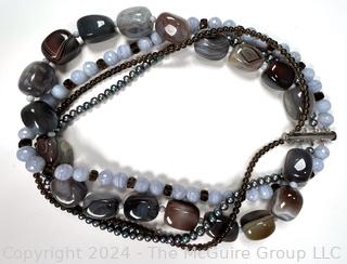 Polished Agate and Freshwater Pearl Multi-Strand Necklace