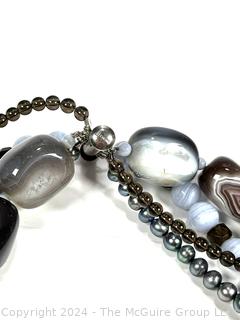 Polished Agate and Freshwater Pearl Multi-Strand Necklace