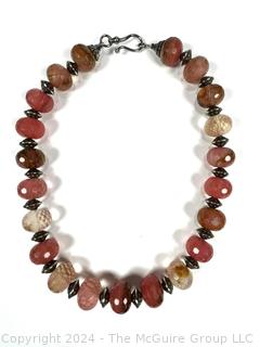 Red Agate and Quartz Beaded Necklace