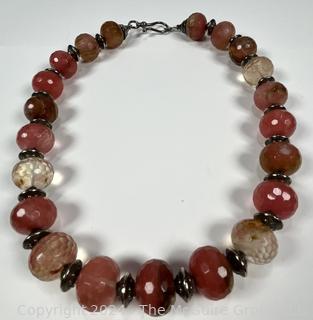 Red Agate and Quartz Beaded Necklace