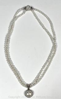 Double Strand Freshwater Pearl Necklace with Pearl Pendant