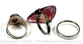 Three (3) Sterling Silver with Pink Agate Rings