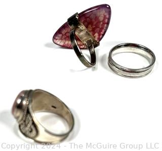 Three (3) Sterling Silver with Pink Agate Rings