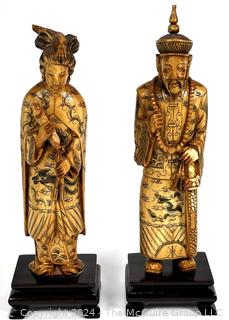 Two (2) Chinese Carved Bone God and Goddess Statues