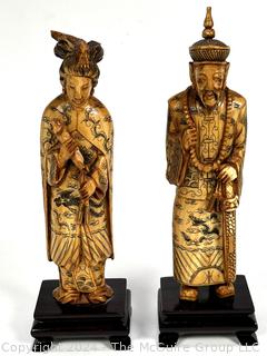 Two (2) Chinese Carved Bone God and Goddess Statues