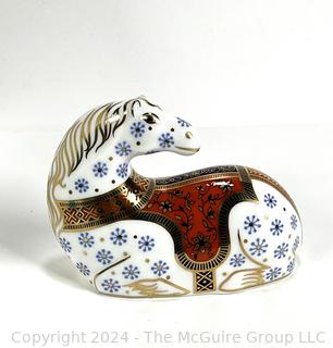 Hand Painted Porcelain Royal Crown Derby Imari Horse Paperweight 