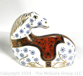 Hand Painted Porcelain Royal Crown Derby Imari Horse Paperweight 