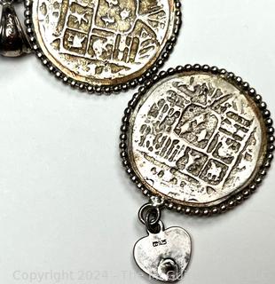 Cast Sterling Silver Earrings and Pendant of Spanish Coins 