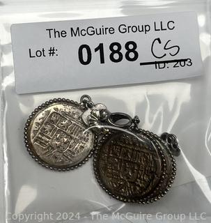 Cast Sterling Silver Earrings and Pendant of Spanish Coins 