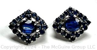 Sterling Silver with Sapphires Pierced Earrings