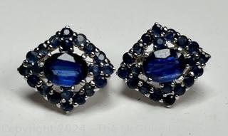 Sterling Silver with Sapphires Pierced Earrings