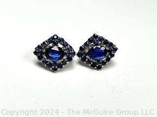 Sterling Silver with Sapphires Pierced Earrings