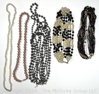 Five (5) Multi Strand Faux Pearl Necklaces