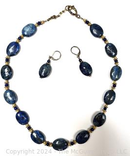 Lapis Bead Necklace with Matching Earrings