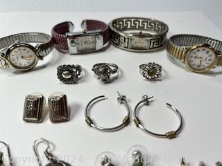 Group of Earrings, Rings and Watches