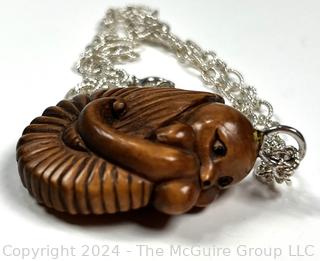 Carved Boxwood Japanese Octopus Netsuke Ojime, Signed by Artist 