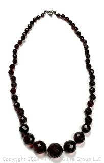 Graduated Cherry Amber Bead Necklace with Sterling Latch.  19"