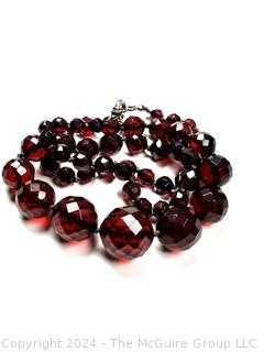 Graduated Cherry Amber Bead Necklace with Sterling Latch.  19"