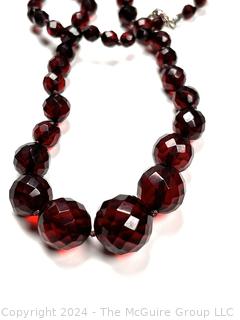 Graduated Cherry Amber Bead Necklace with Sterling Latch.  19"