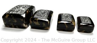 Set of Four (4) Shell with Silver Repoussé Decoration Nesting Boxes 