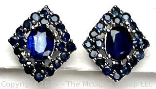 Sterling Silver with Sapphires Pierced Earrings