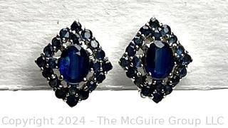 Sterling Silver with Sapphires Pierced Earrings