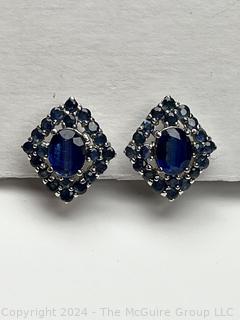 Sterling Silver with Sapphires Pierced Earrings