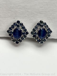 Sterling Silver with Sapphires Pierced Earrings