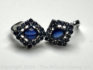 Sterling Silver with Sapphires Pierced Earrings