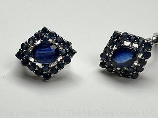 Sterling Silver with Sapphires Pierced Earrings