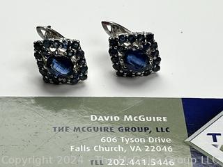 Sterling Silver with Sapphires Pierced Earrings