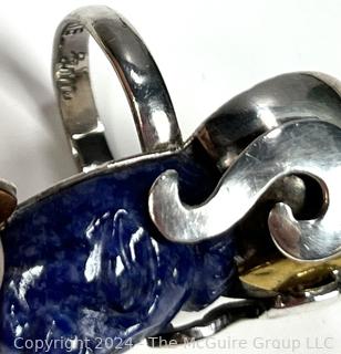 Mexican Sterling Silver & Lapis Taxco Ring Signed by Artist Jim. 