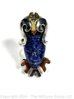 Mexican Sterling Silver & Lapis Taxco Ring Signed by Artist Jim. 