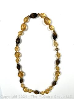 Honey Amber and Tigers Eye Bead Necklace with 14KT Gold Findings