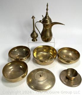 Set of Korean Brass Chakra Singing Bowls and Serving Items