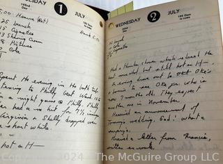 Two (2) Leather Bound Hand Written Diaries for 1941 & 1942 Including Descriptions of Baseball Games Attended. 