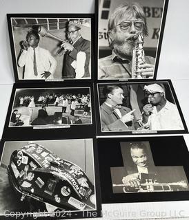 Collection of B&W photos of famous Jazz Musicians: Miles Davis, Dizzy Gillespie; Louis Armstrong, etc