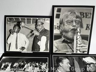 Collection of B&W photos of famous Jazz Musicians: Miles Davis, Dizzy Gillespie; Louis Armstrong, etc