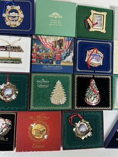 Twelve (12) White House and Swarovski Christmas Ornaments
