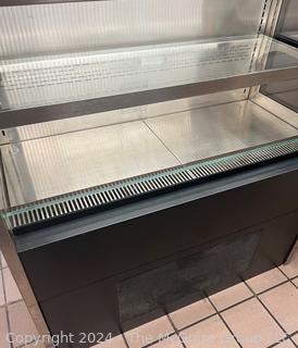 OASIS Refrigerated 5 Shelf Merchandiser with Pull Down Screen. Model B42.7250  SN 1218288 FV 335199